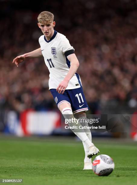 Anthony Gordon of England during the international friendly match between England and Brazil at Wembley Stadium on March 23, 2024 in London, England.
