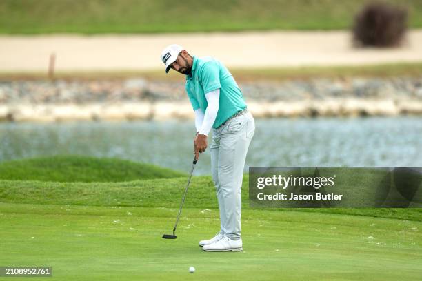 Matthieu Pavon of France putts on hole 17 during Day Four of the Porsche Singapore Classic at Laguna National Golf Resort Club on March 24, 2024 in...