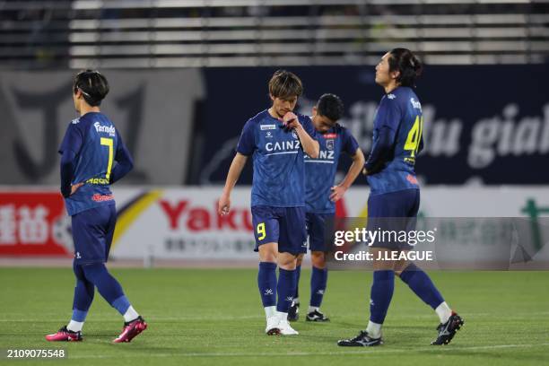 Thespa Gunma players show dejection after the 1-2 defeat in the J.LEAGUE MEIJI YASUDA J2 6th Sec. Match between Thespa Gunma and Fagiano Okayama at...