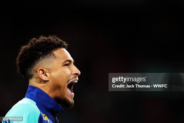 Joao Gomes of Brazil walks out ahead of the international friendly match between England and Brazil at Wembley Stadium on March 23, 2024 in London,...