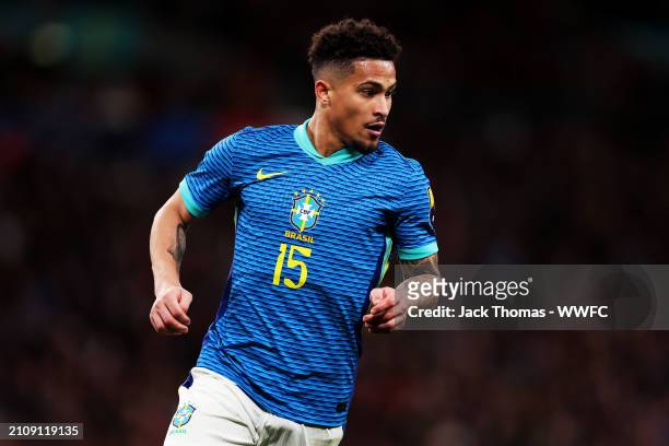 Joao Gomes of Brazil during the international friendly match between England and Brazil at Wembley Stadium on March 23, 2024 in London, England.