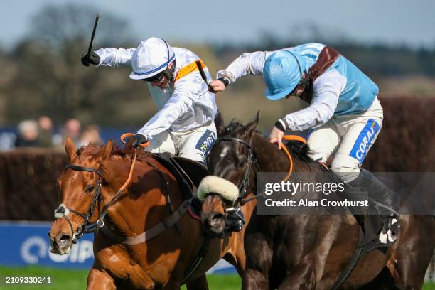 Jonathan Burke riding Geezer Rockstar clear the last to win The Ascot Racecourse Supports Sensory Room Maiden Hurdle at Ascot Racecourse on March 24,...