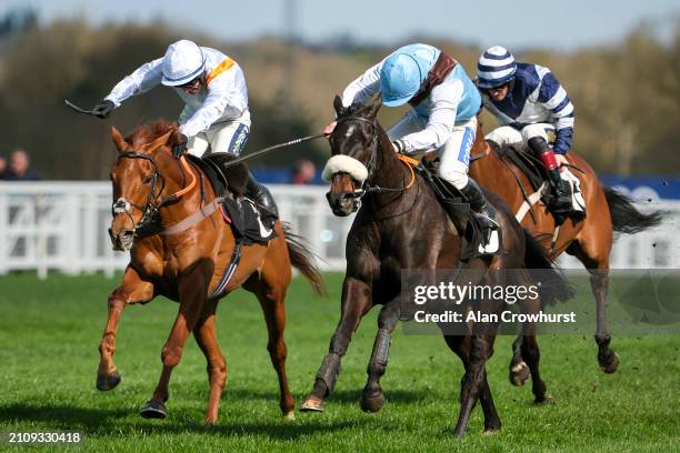 Jonathan Burke riding Geezer Rockstar clear the last to win The Ascot Racecourse Supports Sensory Room Maiden Hurdle at Ascot Racecourse on March 24,...