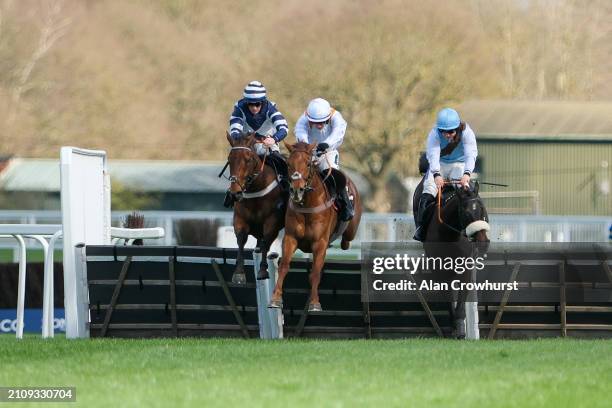 Jonathan Burke riding Geezer Rockstar clear the last to win The Ascot Racecourse Supports Sensory Room Maiden Hurdle at Ascot Racecourse on March 24,...