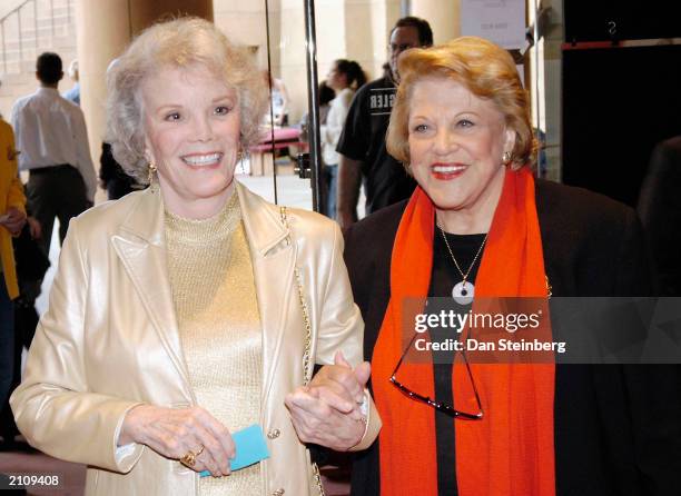 Actresses Nanette Fabray and Kaye Ballard arrive at the sneak preview for the documentary film "Broadway: The Golden Age" on June 24, 2003 in...