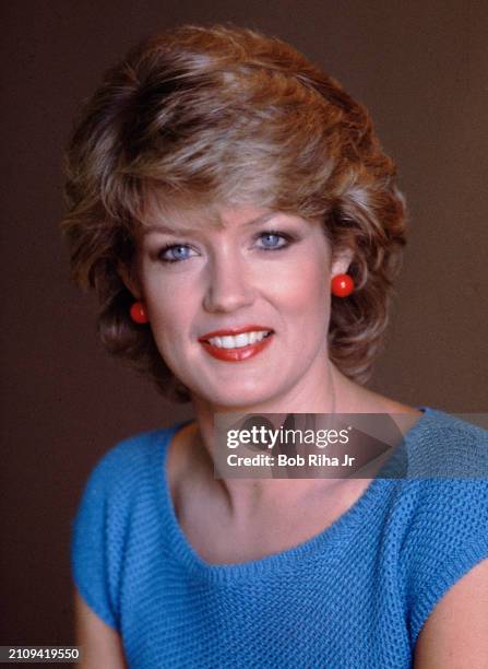 Talk Show Host Mary Hart inside Newsroom of new entertainment show called Entertainment Tonight, July 7, 1983 in Los Angeles, California.