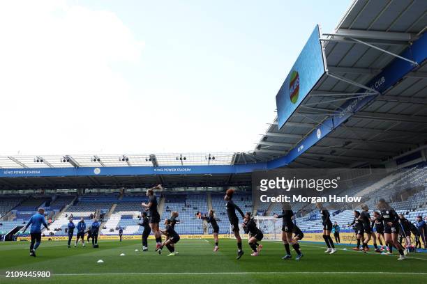 General view inside the stadium as Brighton & Hove Albion warm up prior to the Barclays Women's Super League match between Leicester City and...