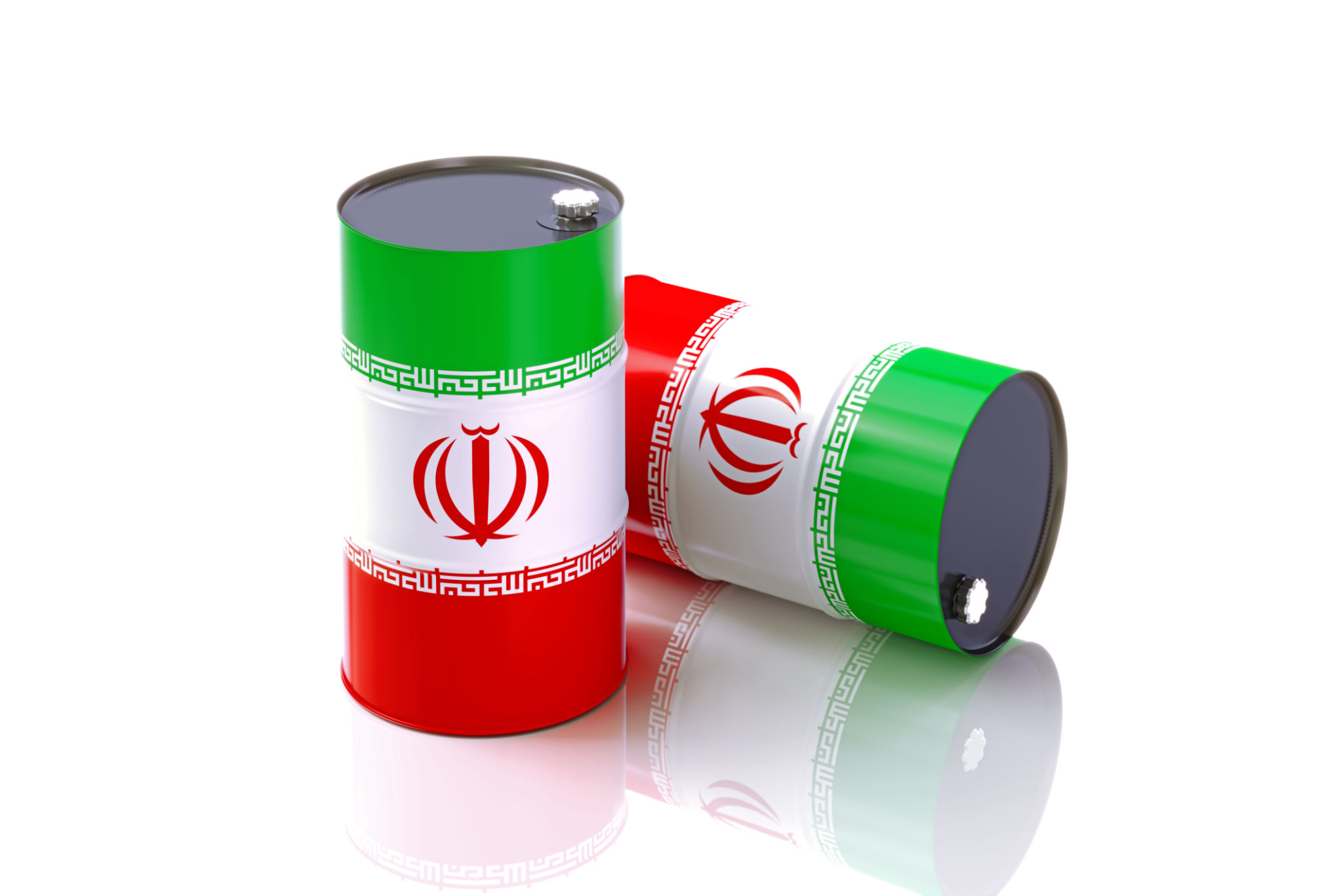 Oil Barrels Textured With Iranian Flag On White Background Oil Barrels Textured With Iranian Flag On White Background
