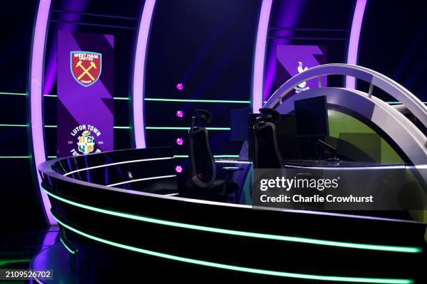 General view of the set ahead of the ePremier League Finals at Elstree Studios on March 24, 2024 in Borehamwood, England.