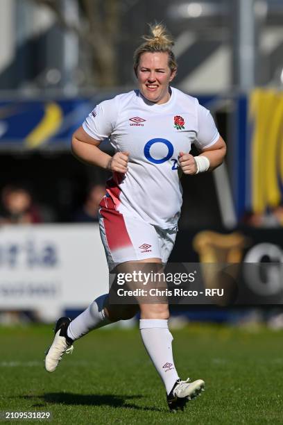 Marlie Packer of England enters the pitch to make her 100th appearance during the Guinness Women's Six Nations 2024 match between Italy and England...