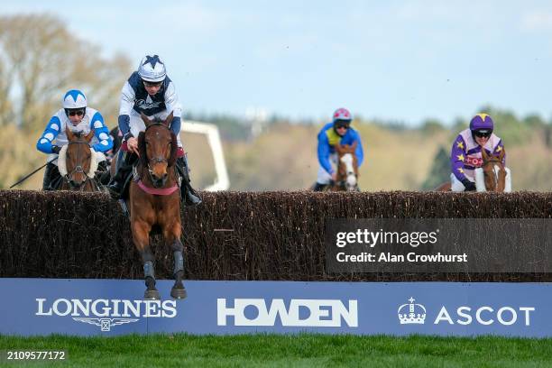 Charlie Deutsch riding Martator clear the last to win The LK Bennett Handicap Chase at Ascot Racecourse on March 24, 2024 in Ascot, England.