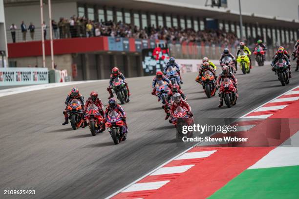 MotoGP race start - Jorge Martin of Spain and Prima Pramac Racing leads the field at Autodromo do Algarve on March 24, 2024 in Lagoa, Algarve,...