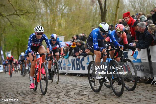 Chloe Dygert of The United States and Canyon//SRAM Racing Team, Emma Cecilie Norsgaard of Denmark and Movistar Team and Chiara Consonni of Italy and...