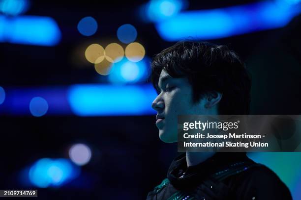 Shoma Uno of Japan prepares in the Men's Free Skating during the ISU World Figure Skating Championships at Centre Bell on March 23, 2024 in Montreal,...