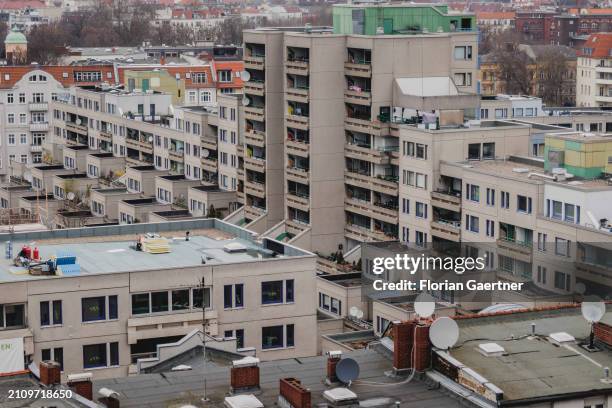 Apartment buildings are pictured on March 22, 2024 in Berlin, Germany.