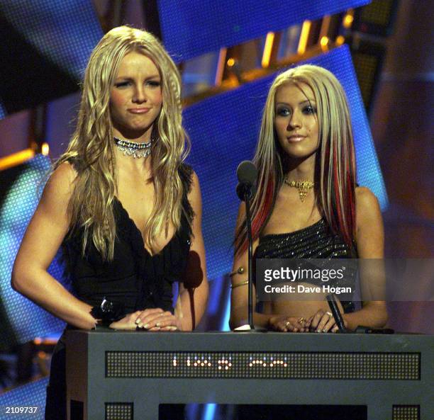 Pop stars Britney Spears and Christina Aguilera introducing Whitney Houston at the MTV Video Music Awards held in New York City, New York, USA on...