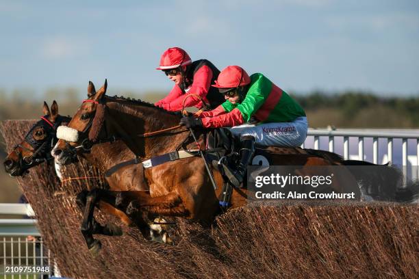 Freddie Gingell riding Sam Brown clear the last to win The Home-Start Bracknell Forest Veterans' Handicap Chase at Ascot Racecourse on March 24, 2024...