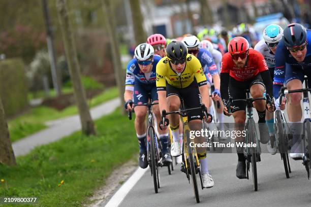 Olav Kooij of The Netherlands and Team Visma | Lease a Bike and Luca Mozzato of Italy and Team Arkéa - B&B Hotels compete in the breakaway during...