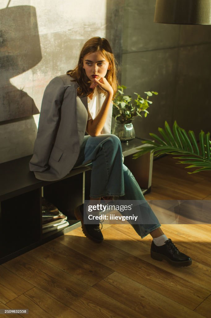 Fashion model in stylish clothes. Modern style