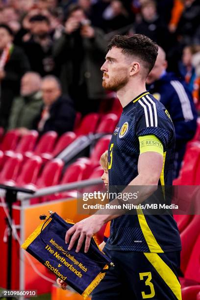 Andy Robertson of Scotland walks out prior to the friendly match between Netherlands and Scotland at Johan Cruyff Arena on March 22, 2024 in...