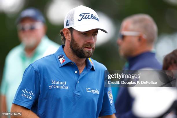 Cameron Young of the United States looks on during the final round of the Valspar Championship at Copperhead Course at Innisbrook Resort and Golf...