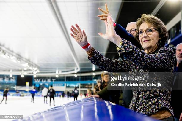 Princess Margriet of The Netherlands and her husband Pieter van Vollenhoven at the Hollandse 100 sport fundraiser event in stadion Thialf on March...