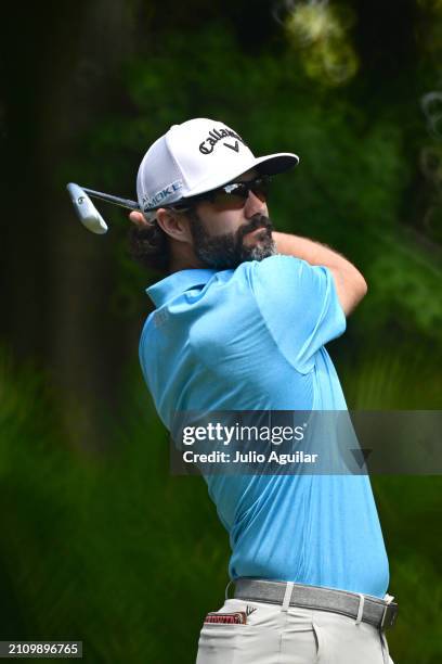 Adam Hadwin of Canada plays his shot from the third tee during the final round of the Valspar Championship at Copperhead Course at Innisbrook Resort...