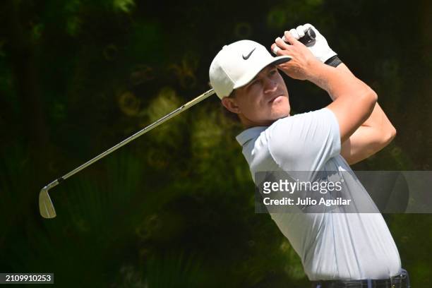 Cameron Champ of the United States plays his shot from the third tee during the final round of the Valspar Championship at Copperhead Course at...