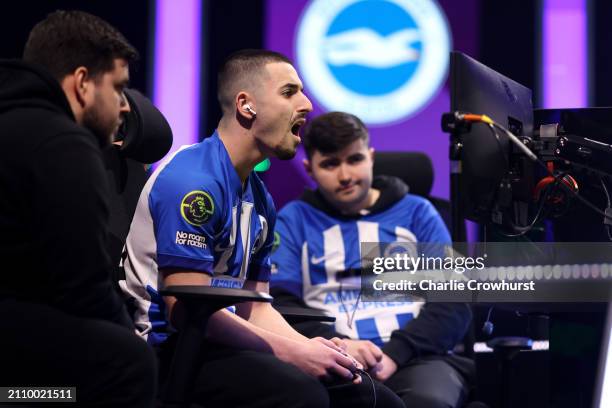 Jayden Groden ‘Jayden Groden' of Brighton & Hove Albion in action during his quarter final game against Mitchell Hayward ‘MHaywxrd’ of Wolverhampton...