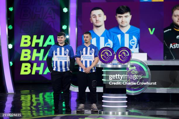 Marc Marley ‘Marley and Jayden Groden ‘Jayden Groden' of Brighton & Hove Albion line up ahead of their quarter final game against Kai Harris...