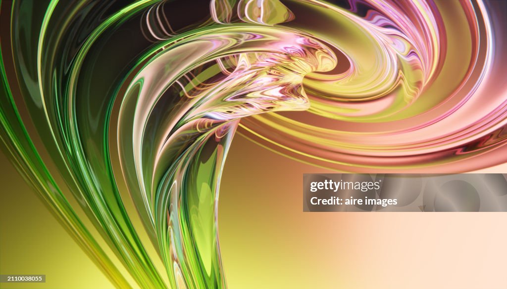 Front view of the movements of multi-colored waves in a 3d digital rendered image