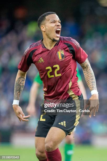 March 23: Aster Vranckx of Belgium reacts during the Republic of Ireland V Belgium, International friendly match at Aviva Stadium on March 23rd, 2024...