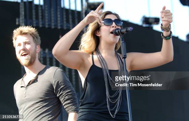 Charles Kelley and Hillary Scott of Lady Antebellum performs during the Stagecoach music festival at the Empire Polo Fields on April 26, 2009 in...