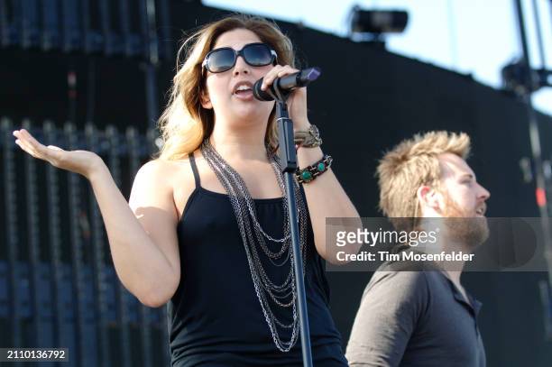 Hillary Scott and Charles Kelley of Lady Antebellum perform during the Stagecoach music festival at the Empire Polo Fields on April 26, 2009 in...