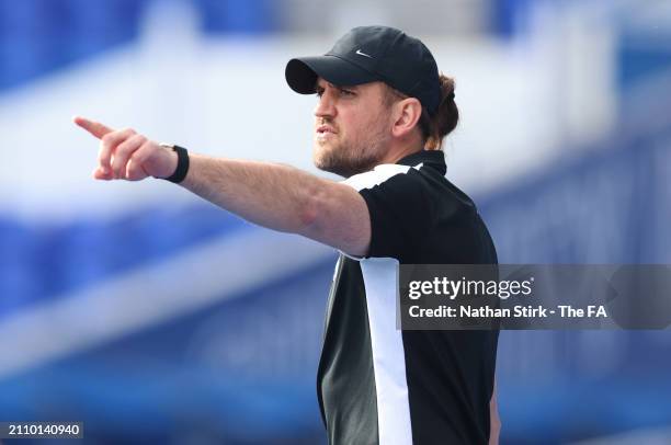 Darren Carter, Manager of Birmingham City gestures during the Barclays Women's Championship match between Birmingham City and Lewes at St Andrew's...