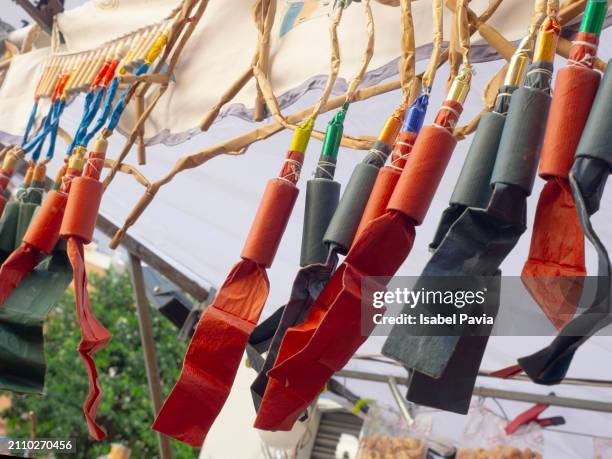 large rockets prepared for a daytime fireworks display - petardo fotografías e imágenes de stock