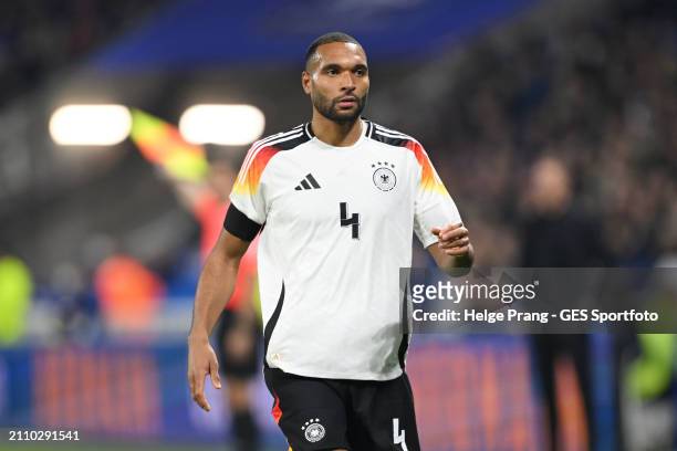 Jonathan Tah of Germany looks on during the international friendly match between France and Germany at Groupama Stadium on March 23, 2024 in Lyon,...
