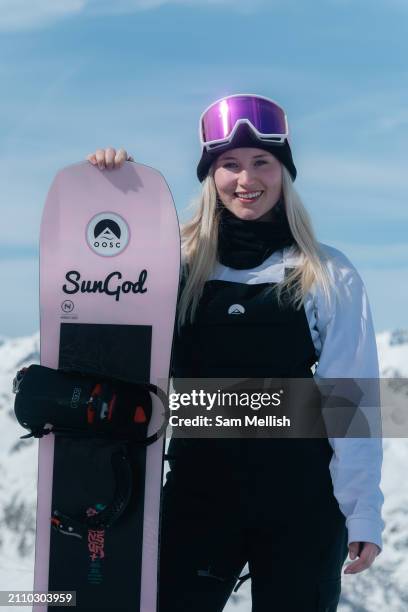 Katie Ormerod of Great Britian poses for photos during the FIS Freeski & Snowboard World Cup on March 22, 2024 in Silvaplana, Switzerland.