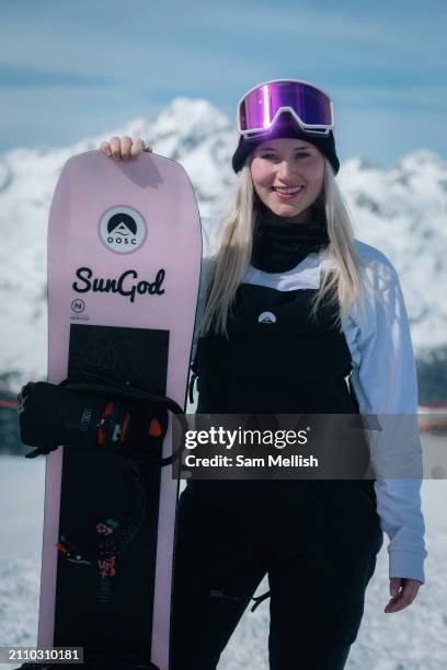 Katie Ormerod of Great Britian poses for photos during the FIS Freeski & Snowboard World Cup on March 22, 2024 in Silvaplana, Switzerland.