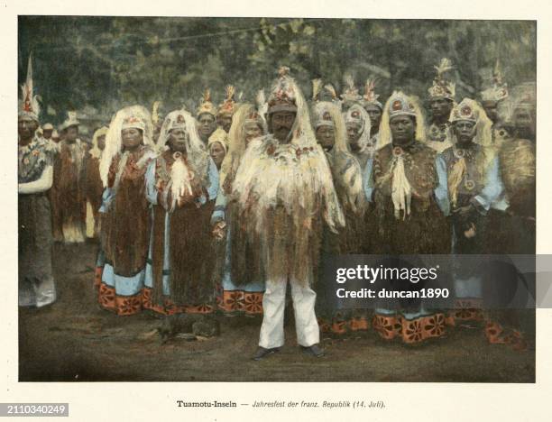 ilustrações de stock, clip art, desenhos animados e ícones de traditional festival, tuamotu islands, french polynesia, history 1890s, 19th century - tuamotus