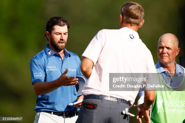 Cameron Young of the United States on the 18th green during the final round of the Valspar Championship at Copperhead Course at Innisbrook Resort and...