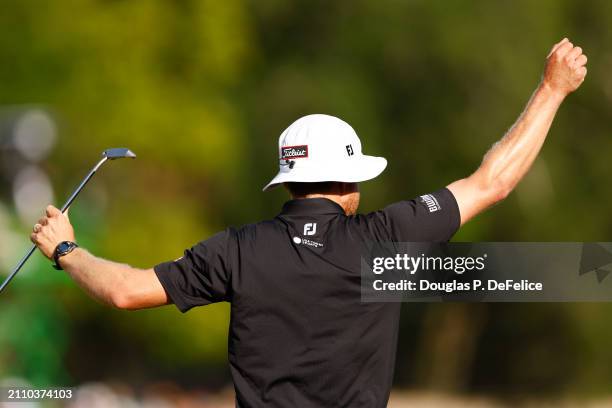 Peter Malnati of the United States reacts on the 18th hole during the final round of the Valspar Championship at Copperhead Course at Innisbrook...