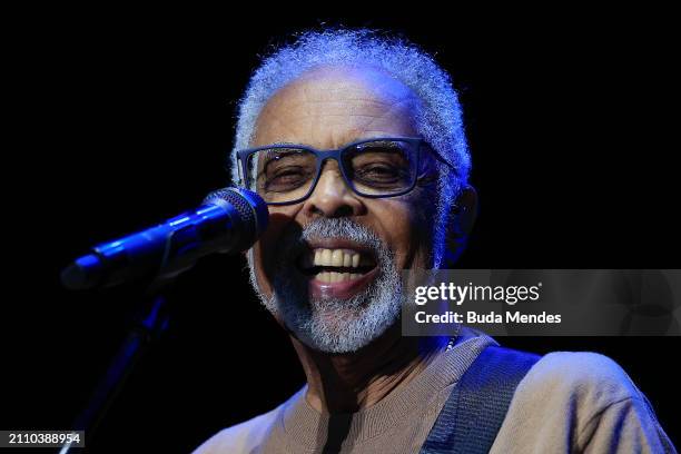 Gilberto Gil performs live on stage during day three of Lollapalooza Brazil at Autodromo de Interlagos on March 24, 2024 in Sao Paulo, Brazil.