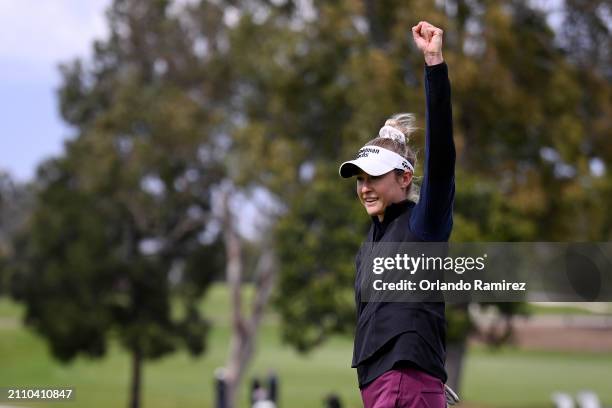 Nelly Korda of the United States reacts after a birdie putt on the first playoff hole of the final round to win the FIR HILLS SERI PAK Championship...
