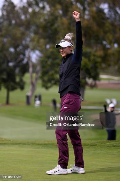 Nelly Korda of the United States reacts after a birdie putt on the first playoff hole of the final round to win the FIR HILLS SERI PAK Championship...