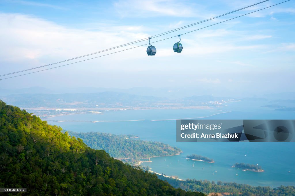 Landscape of Langkawi Island, Malaysia, from sky bridge. Cable car.