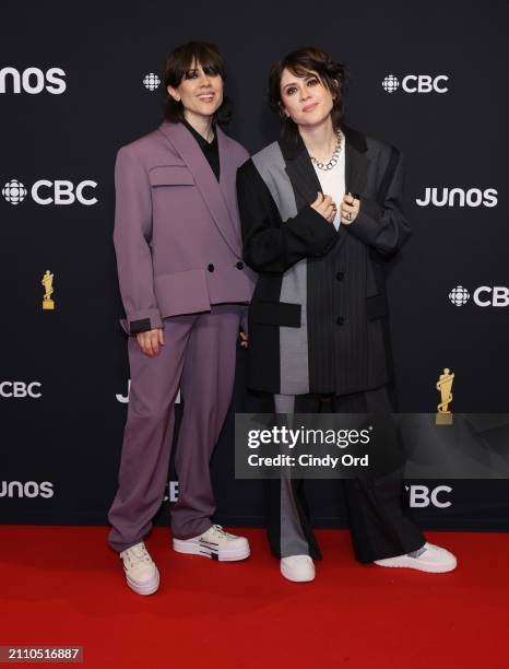 Sara Quin and Tegan Quin of Tegan and Sara attend the 2024 JUNO Awards at Scotiabank Centre on March 24, 2024 in Halifax, Nova Scotia.