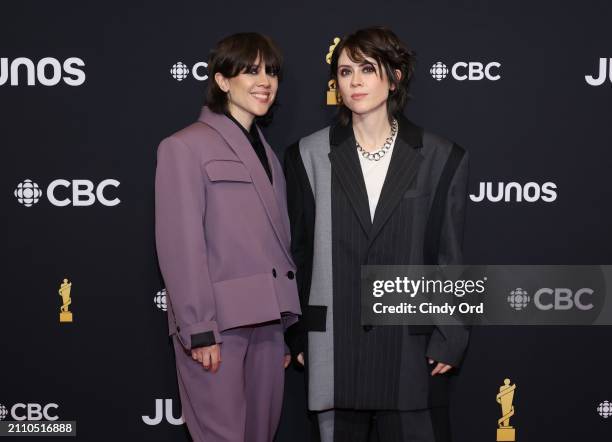 Sara Quin and Tegan Quin of Tegan and Sara attend the 2024 JUNO Awards at Scotiabank Centre on March 24, 2024 in Halifax, Nova Scotia.