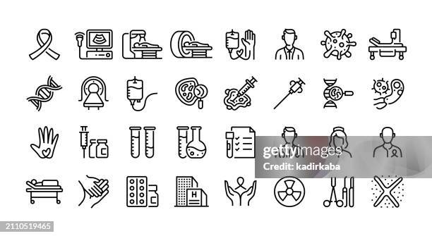 cancer treatment line icon. oncology, chemotherapy, hospital, doctor, oncologist, biopsy, group of object. - biopsy stock illustrations