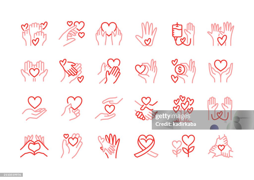 Charity and donation line icon. Awareness, volunteer, donor, organ donation, give love, group of object.